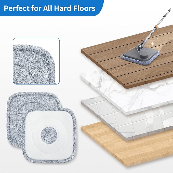 6Pcs Spin Mop Pads Compatible with Spin Mop and Bucket System True & Tidy True Clean Mop and Bucket System, 8.26X8.26 Size Spin Mop Replacement Pads