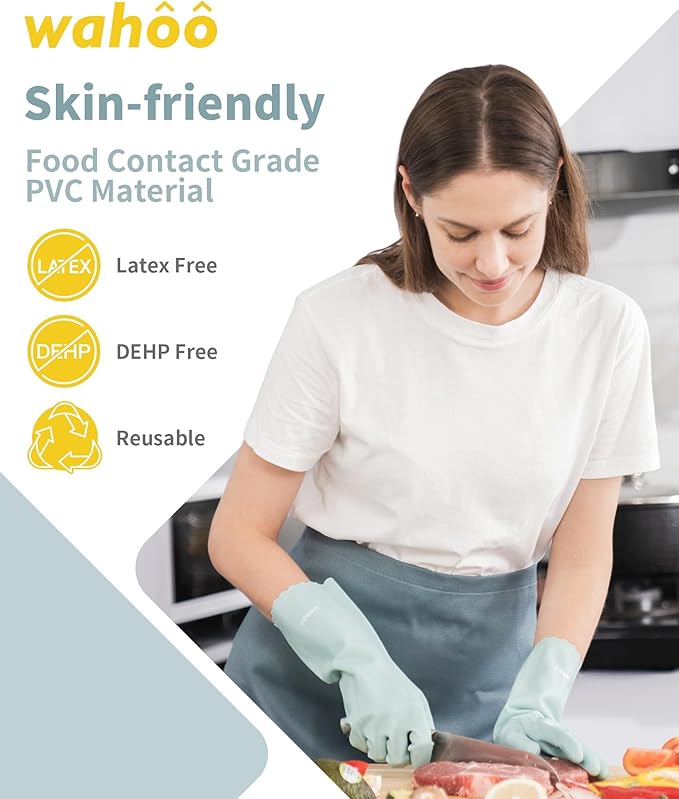 LANON wahoo Skin-Friendly Cleaning Gloves, Unlined Dishwashing Rubber Gloves, Kitchen, Non-Slip, Surf Spray, Medium