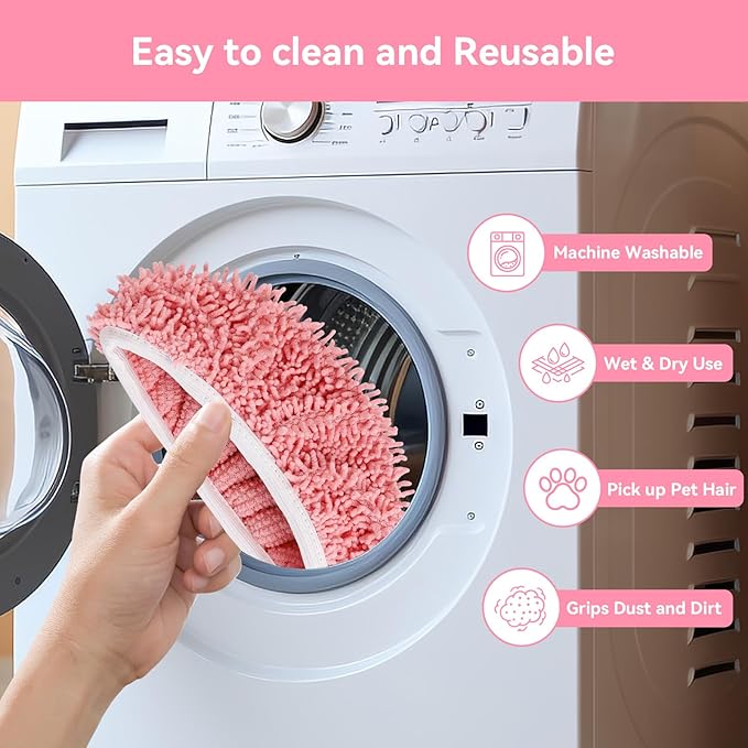 4Pcs Reusable Microfiber Mop Pads Compatible with Swiffer Sweeper，Dry Sweeping Cloths & Wet Mopping Cloths Washable Wet Pads for Hardwood Surface Floor Cleaning