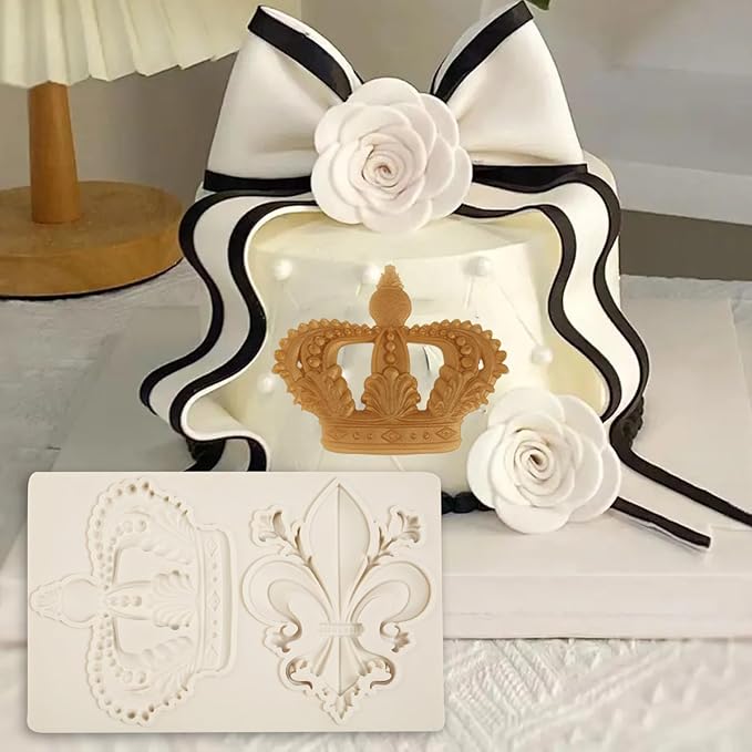 1 Pcs Baroque Embossed Scroll Silicone Mold, Crown Cake Decoration Fondant Mold for Kitchen Baking Cookie Cupcake Decoration Candy Chocolate and Resin Pendant Clay