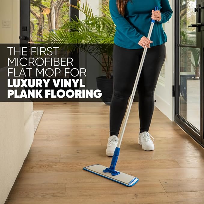 Microfiber Wholesale 18” Luxury Vinyl Plank Floor Mop | Deep Clean Without Damaging | Recommended by LVP Manufacturers | Heavy Duty Lightweight | Reusable Microfiber Mop Pads