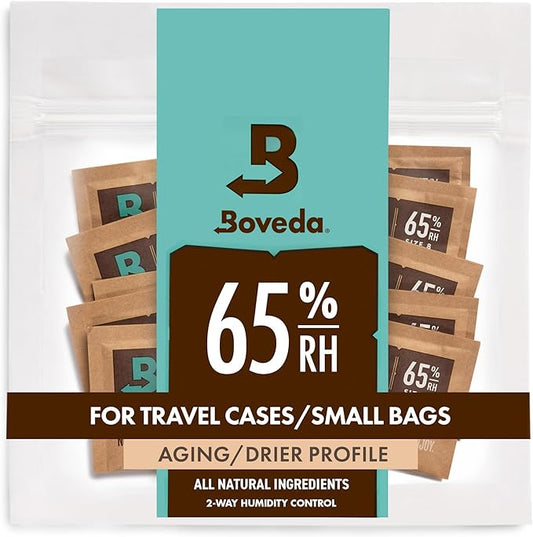 Boveda 65% Two-Way Humidity Control Packs for Storing Up to 5 Items – Size 8 – 10 Pack – For Small Travel Boxes – Moisture Absorbers – Humidifier Packs – Hydration Packets in Resealable Bag