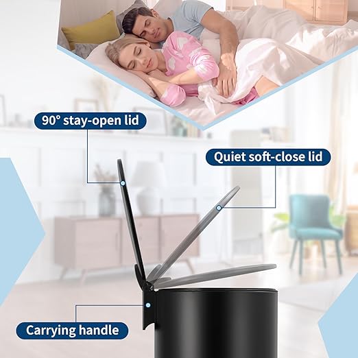 Garvee 8 Gallon Round Trash Can, 30L Modern Garbage Can with Soft Close Lid and Foot Pedal, Removable Inner Bucket for Living Room, Office, Bathroom, Kitchen, Black