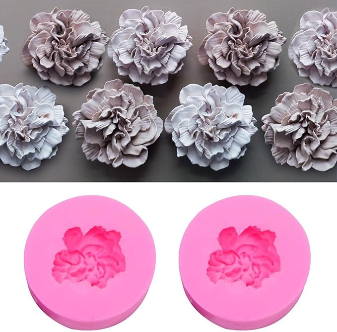 Wehous 2PCS Carnation Flower Candle Molds, 3D Flower Fondant Chocolate Cake Cupcake Topper Decoration Mold, Cute Floral Epoxy Resin Candle Soap Wax Concrete Polymer Clay Casting Craft Mould