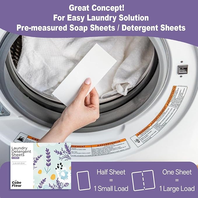 Laundry Detergent Sheets, Lavender Scent - 100 Loads |Effective & Eco-Conscious Cleaning| Pre-Measured, Liquidless for Deep Clean | Hypoallergenic, Washing Soda Travel Laundry Soap Strips