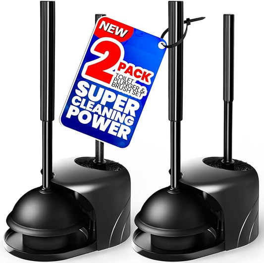 2Pack 2 in 1 Toilet Brush and Plunger Set, Extended Handle Plunger,Toilet Bowl Brush Plunger Set,Bathroom Cleaning Tools,Cleaning Brush,Toilet Brush Plunger Combo,Cleaning Supplies(Black)