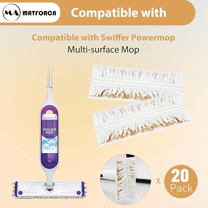 20 Pack Swiffer Mop Pads - Disposable Wet Mop Refills for Swiffer Power Mop, Strong Absorbent Pads for Easy Cleaning, Perfect for Hardwood, Laminate & Tile Floors, Compatible with WetJet & More