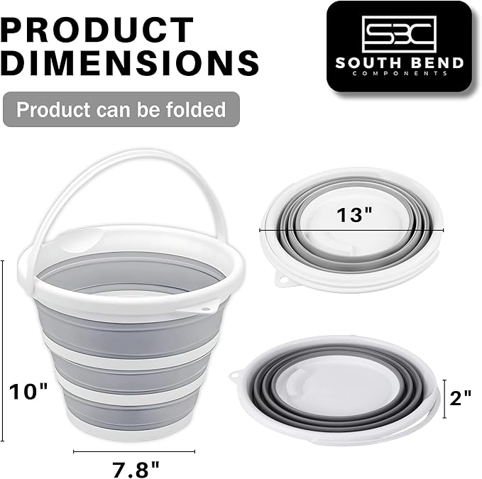 South Bend Components 2.6 Gallons Collapsible Bucket with Handle, Space Saving Design Portable Foldable Water Pail for Indoor/Outdoor, Mop, Boating, Camping, and Fishing (2-Pack)