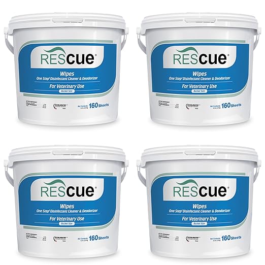 REScue One-Step Disinfectant Cleaner & Deodorizer Wipes for Vet Use – Cleaner for Kennels, Litter Boxes, Vet Offices, Pet Grooming Surfaces – Extra Large, 160-Count Wipes Bucket (4 Pack)
