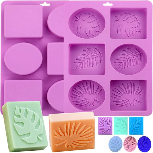 2-Pack Silicone Soap Molds, Tropical Leaf & Hawaii Style Designs for Handmade Soap Making, Reusable Rectangle & Ellipse Shapes Silicone Molds (Epoxy Resin Compatible)