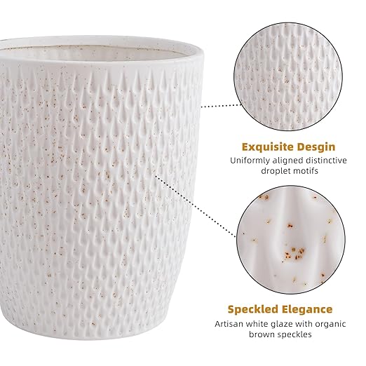 White Ceramic Trash Can - Small Trash Can Wastebasket for Bathroom, Kitchen, Office & Home Decor - Ceramic Round Garbage Container Basket Bin (2.5 Gallon)