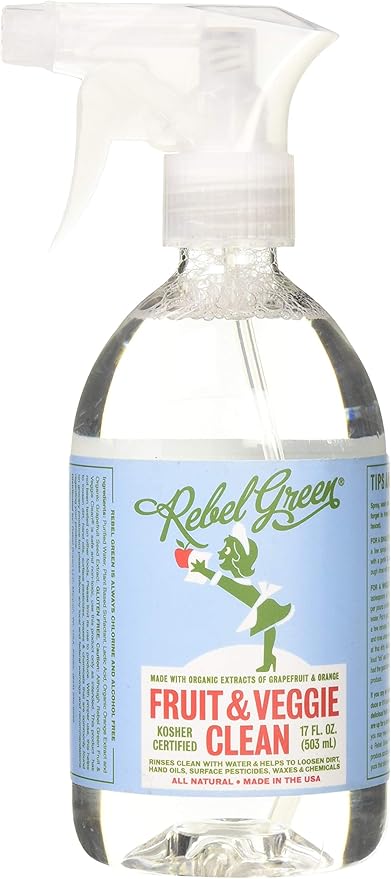 Rebel Green Fruit & Veggie Clean - Plant-Based Produce Cleaner - Natural Fruit and Vegetable Wash with No Aftertaste - Chemical & Wax Removal - Made with Organic Extracts of Citrus - 17 FL OZ