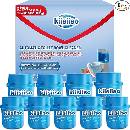 KIISIISO Toilet Bowl Cleaners-9 Bottles, Blue Toilet Bowl Cleaner Tablets in Bottles with Sustained-Release Technology, Upgraded Automatic Cleaning Solution Prevent Stain Build Up, 63.5 oz