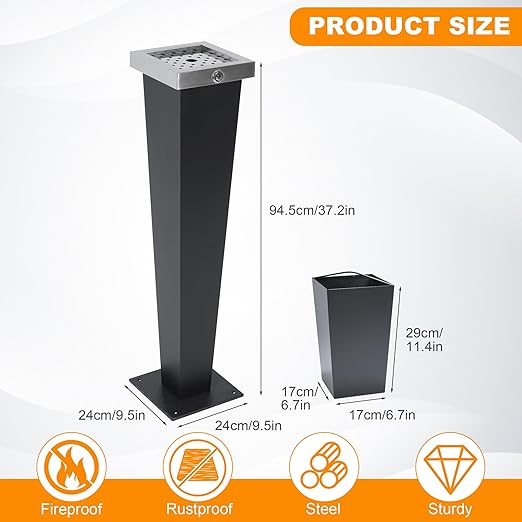 Commercial Trash Receptacle Outdoor, Standing Trash Can with Lock Design, Large Capacity Inner Bucket, Metal Trash Bin for Porch Patio Yard Driveway Backyard Office