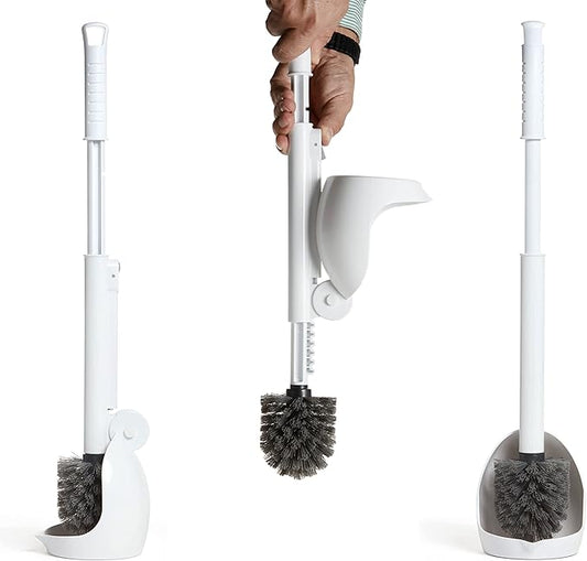 ELYPRO Toilet Brush with Holder – Drip-Free Hygienic Bathroom Scrubber with No-Drip Caddy, Built-in Spout, Fast-Drying Ventilated Design, Compact Toilet Cleaner for RV, Boat, Home – White