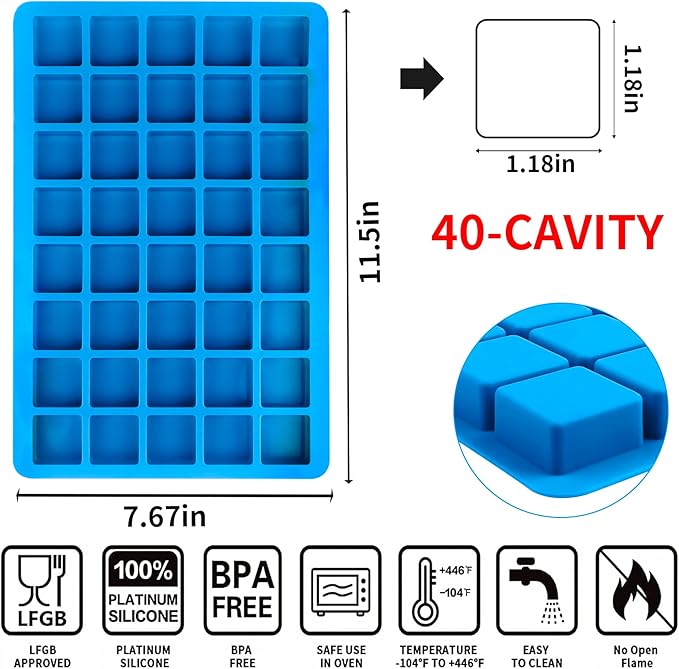 Sidosir 3Pcs Square Caramel Candy Mold Silicone, 40-Cavity Gummy Silicone Molds for Fat Bombs, Chocolate Truffles Mold for Hard Candy, Ice Cube