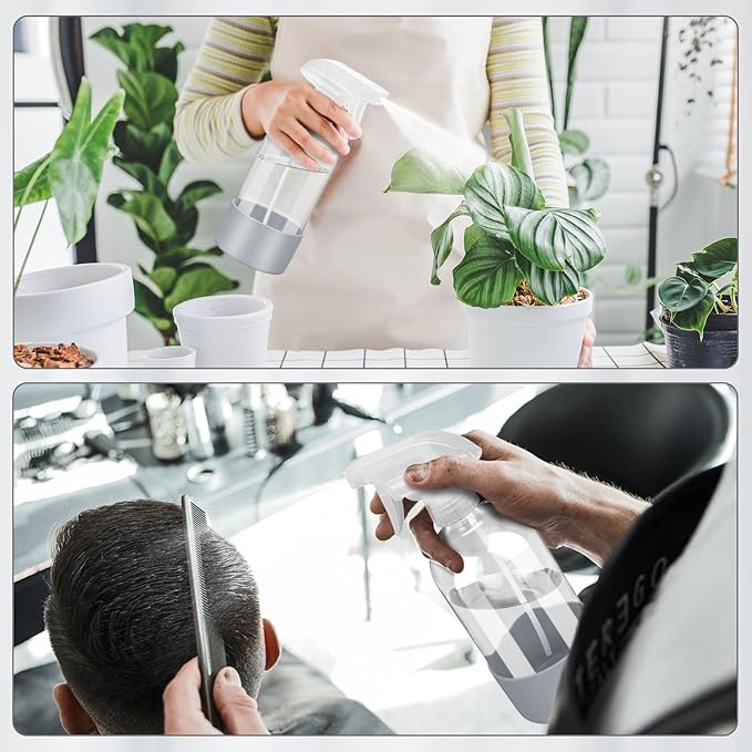 Glass Spray Bottles with Silicone Sleeve Protection, Empty 16 oz Refillable Containers, Reusable Spray Bottles with Adjustable Nozzle for Hair, Cleaning Solutions, 3 Pack Grey