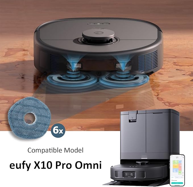 6 Pack eufy Mop Pads fit for eufy X10 Pro Omni Robot Vacuum Accessories,Replacement Parts Washing Mopping Pad Replacement Mop Pads