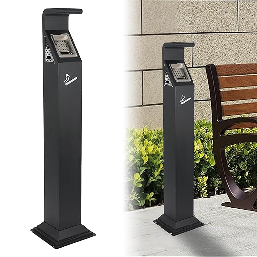 46.5” Outdoor Vertical Trash Bin, Stainless Steel Commercial Trash Receptacle with Inner Bucket, Waterproof Trash Bin Container for Outside, Standing Trash Can for Home Office Hotel Patio