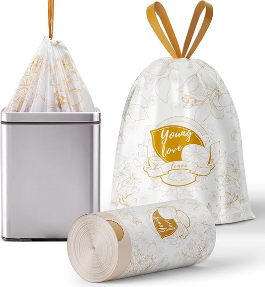 VOK 13 Gallon Trash Bags with Lemon Print & Drawstring, Tear-Resistant Tall Kitchen Garbage Bags, Heavy-Duty Kitchen Trash Bags for Home, 50 Counts