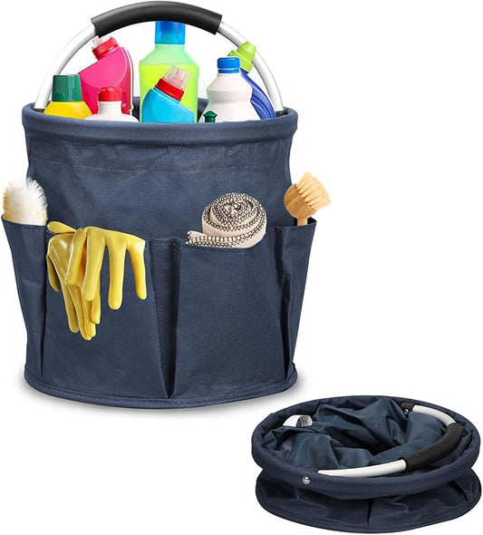 Cleaning Caddy for Cleaning Supplies,17L Cleaning Supply Caddy with Handle Foldable Cleaning Supplies Organizer Bucket Cleaning Products Organizers for Home, Garden(Navy Blue)