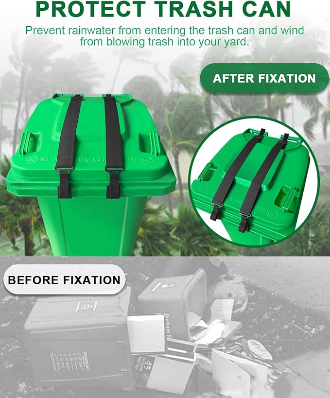 2 PCS Adjustable Double Claw Trash Can Lock Strap to Prevent Raccoons, Dogs, Mice and Other Small Animals From Rummaging, Garbage Can Lid Lock Keeps Lid Securely in Place in Strong Winds