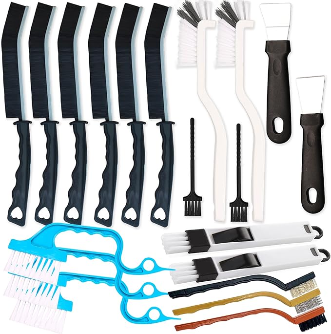 20 PCS Crevice Cleaning Brush Set - Multi-Purpose Hard Bristle Brushes for Deep Cleaning Kitchen, Bathroom, Grout, Sink, Cup, Blender, Corners, Tight Spaces
