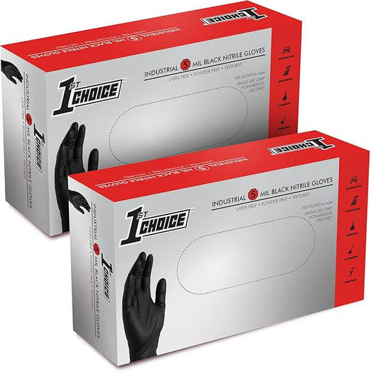 1st Choice Black Nitrile Gloves Disposable Latex-Free 5 Mil Textured for Cooking, Cleaning, Food Prep, XL, 2 Boxes of 100