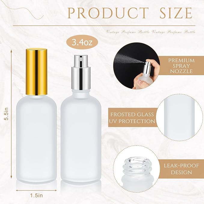 Tessco for you 20 Pcs 3.4 oz/100 ml Glass Spray Bottles Empty Perfume Atomizer Refillable Clear Decorative Empty Bottles with Fine Mist Sprayer Pump for Face Body Travel(Silver, Gold)