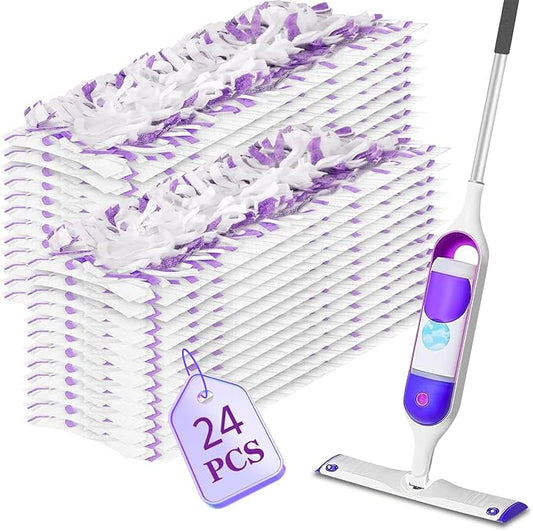 24 Pack Disposable Power Mop Pads Refills Compatible with Swiffer Power Mop, 14-Layer Extra Thick Multi-Surface Floor Cleaning, Wet & Dry Use, Quick Absorbency, No Residue Replacement Pads (24)