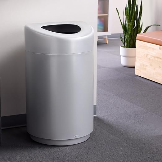 Safco Open Top Trash Can, 30 Gallon Stainless Steel Modern Garbage Can for Indoor Use, Silver