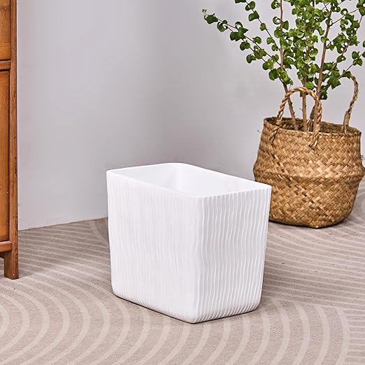 White Marble Wave Carved Small Bathroom Trash Can 2.5 Gallon(9 Liter), Resin Heavy Sturdy Small Kitchen Garbage Can,Living Room Bedroom Trash Can, Decorative Wastebasket for Home, Garden, Office