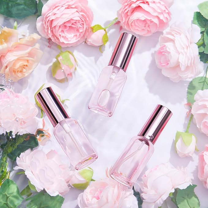 Tessco for you 20 Pcs 1 oz/30 ml Glass Spray Bottles Empty Perfume Atomizer Refillable Clear Decorative Empty Bottles with Fine Mist Sprayer Pump for Face Body Travel(Pink)