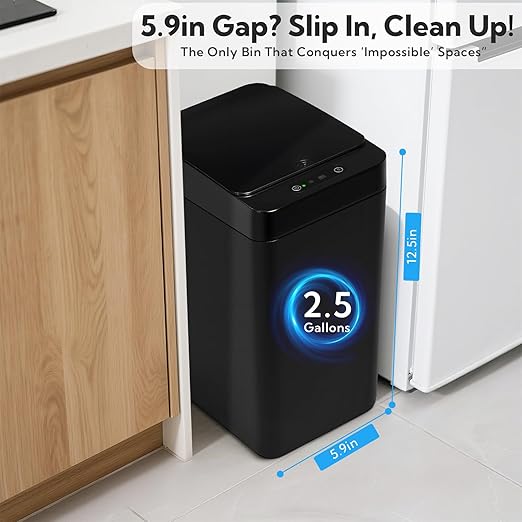 2 Pack Automatic Trash Can Touchless with Lid – 2.5 Gallon Slim Bathroom Trash can，Ideal for Kitchen, Bedroom, Living Room & Office (Black)