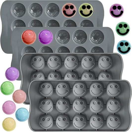 4 Pcs Chocolate Candy Silicone Molds, 3D Cute Smiley Face Silicone Molds, Non-stick Emoticon Themed Baking Moulds for Homemade Treats Dessert Chocolate Bomb Jelly Candy Cute Ice Trays