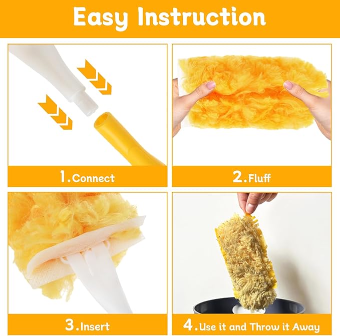 50 Count 360 Heavy Duty Duster Refills Bulk Compatible with Swiffer, Dusting Refills with 1 Handle, Multi Surface Disposable Dusters Refill for Cleaning (Yellow)