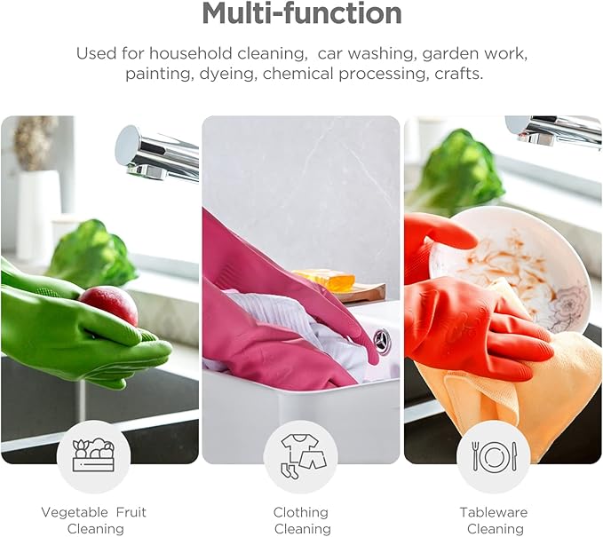 Rubber dishwashing gloves 3 or 6 Pairs for kitchen,Cleaning washing dish gloves long for household reuseable durable.