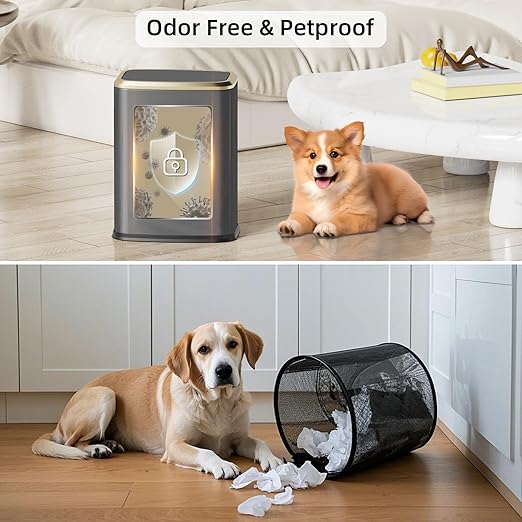 8L/2.1 Gal Small Bathroom Trash Can with Lid, Swing-Top Rectangular Waste Bin, Stainless Steel Garbage Can for Home, Office, Toilet, Bedroom, Living Room (Titanium Black)