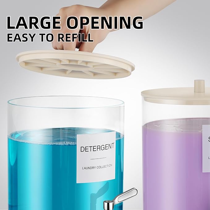 TIPGO Glass Laundry Detergent Dispenser, 128 oz / 3.5L Fabric Softener Dispenser for Laundry Room Organization, Detergent Holder with 304 Spigot, Glass Soap Container (Ivory)