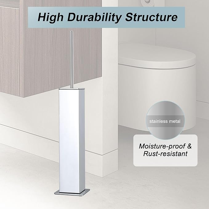 Chrome Toilet Brush and Holder,Toilet Bowl Brush with Extra Long Handle