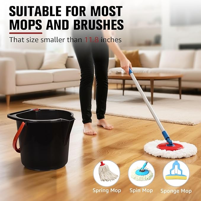 Matthew Cleaning 4.2 Gallon Mop Bucket, Heavy Duty Plastic Cleaning Bucket with Built-in Pour Spout, Mop Holder and Comfort Grip Handle, House and Commercial Cleaning Supplies, 2 Pack Black