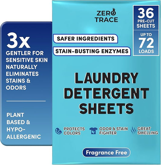 Zero Trace Laundry Detergent Sheets - Fragrance Free Laundry Detergent Ideal Laundry Soap, Perfect Laundry Sheets Detergent Travel Eco-Friendly
