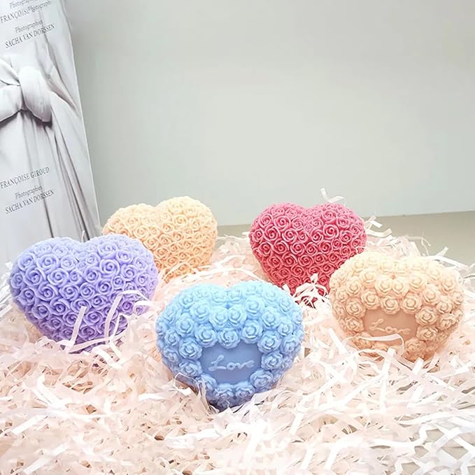 Love Heart Candle Silicone Mold Fondant Chocolate Candy Cake Decorating Mold Soap Resin Polymer Clay Mould Wedding Valentine's Day Decor