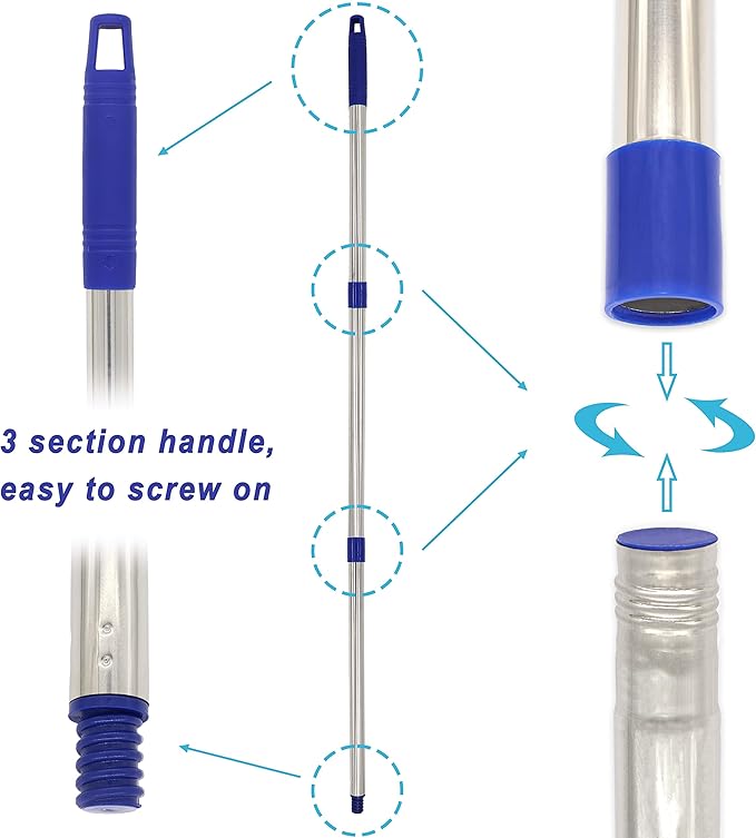 One Mop Handle With Two Microfiber Heads (1 Handle & 2 Heads) Blue