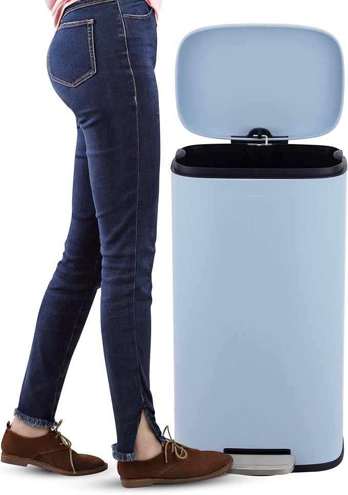 happimess HPM1006H Connor Rectangular 13-Gallon Trash Can with Soft-Close Lid and Free Mini Trash Can, Fingerprint Resistant, Modern, Minimalistic for Home, Kitchen, Office, Bathroom, Tide Pool Blue
