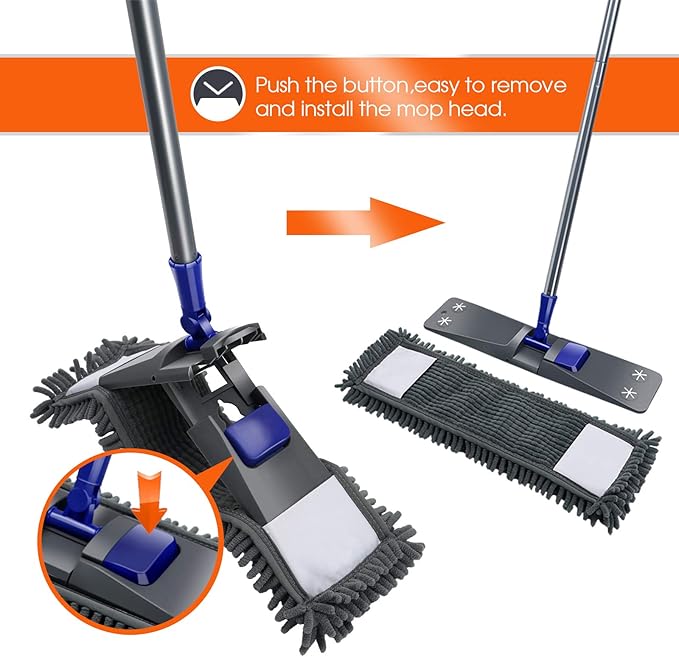 MASTERTOP Professional Microfiber Floor Mop - Flat Mop for Hardwood, Tiles, Laminate, Vinyl with 4 Refills, Extendable Handle