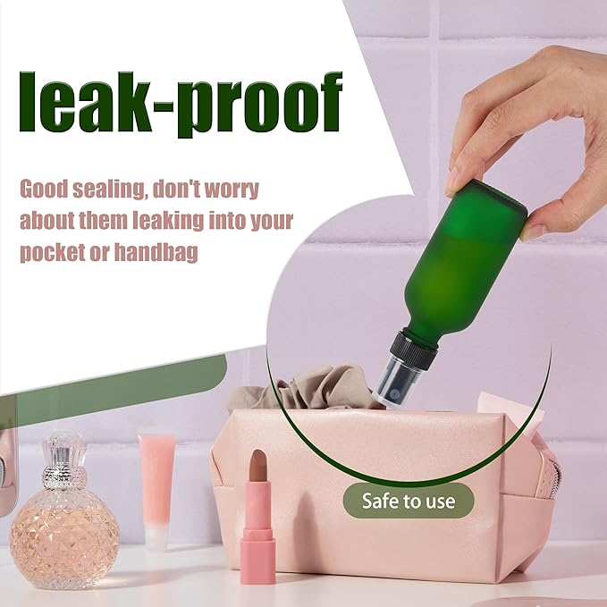 2 oz Glass Spray Bottles, Reusable Fine Mist Sprayer Small Spray Bottle, Preety Frosted Texture, Leak-Proof Design, Perfect for Travel, Skin Care, Perfumes (Green-Frosted, 2oz-12pcs)