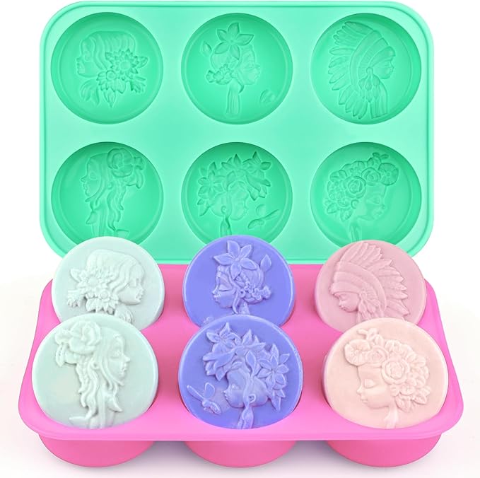 Moukiween Round Silicone Soap Molds, 2PCS Girls Cylinder Silicone Molds for Handmade Soap, Candle, DIY Resin