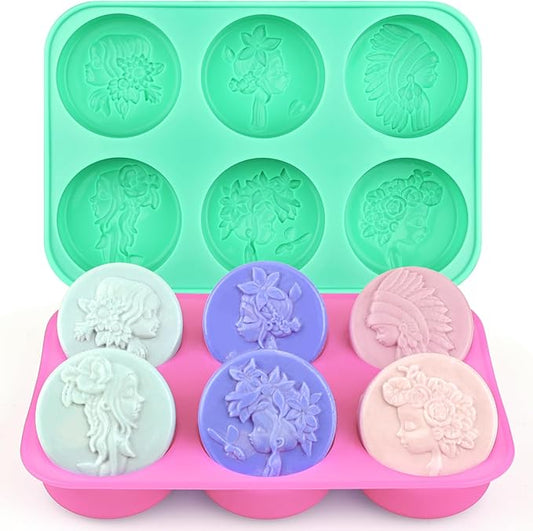 Moukiween Round Silicone Soap Molds, 2PCS Girls Cylinder Silicone Molds for Handmade Soap, Candle, DIY Resin