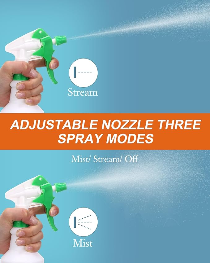 Eccliy 20 Pack 16oz Empty Spray Bottles, Leakproof Cleaning Bottles with Measurement and Adjustable Nozzle for Housekeeping, Commercial Use(Cylinder,Green Spray Head)
